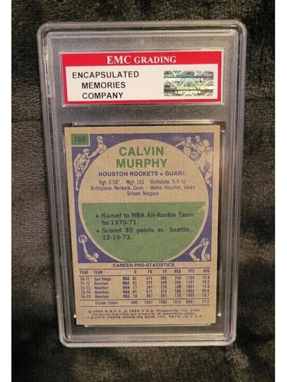1975-76 Topps Calvin Murphy Houston Rockets #180 Graded NM 7 Basketball Card